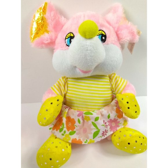 Pink Mouse Plush Stuffed Animal in Flower Dress w/ Sparkle feet, hands, ears 11" - Picture 4 of 11